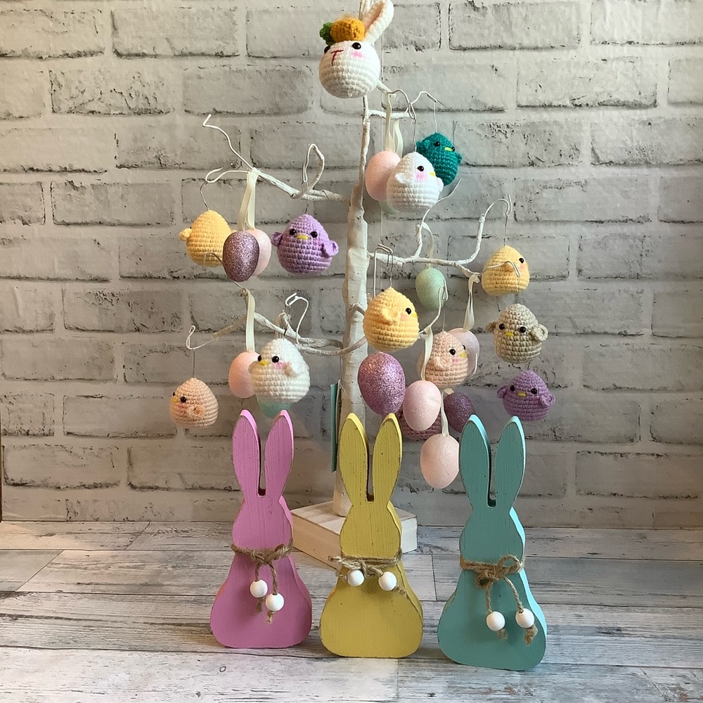 Wood Set of 3 Pastel Easter Bunnies